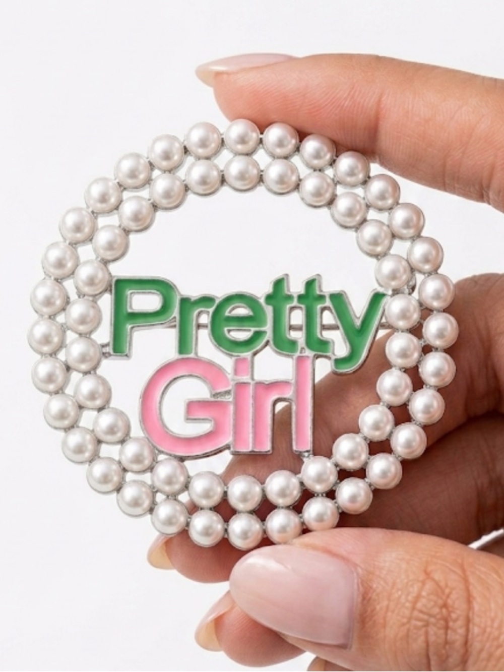 Alpha Kappa Alpha AKA Pretty Girl Round Brooch Pin NWT Pink Green Sorority Gift - Picture 2 of 7